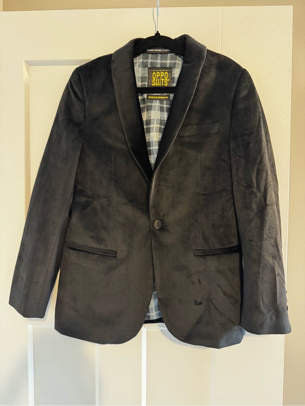 OppoSuits Black Velvet Kids Blazer with Plaid Lining